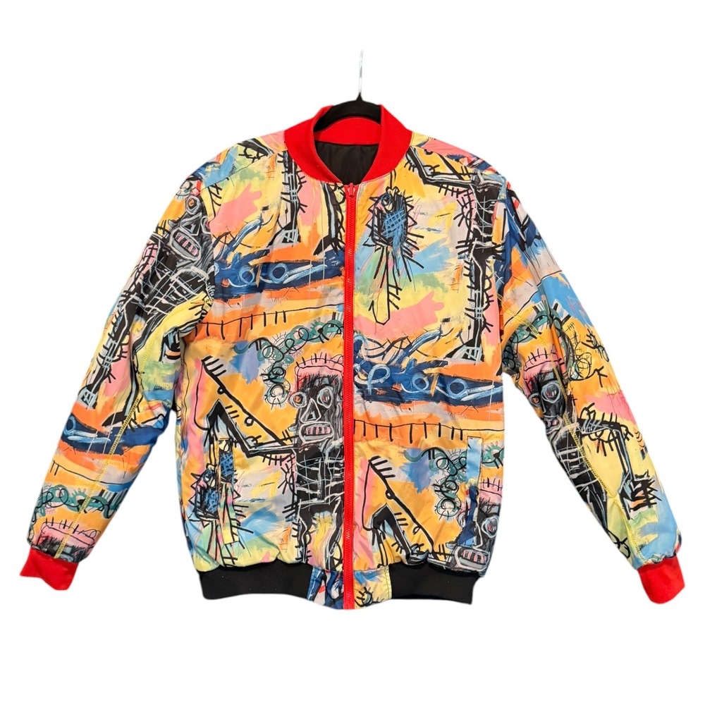 Reason Jean-Michel Basquiat Reversible Bomber Jacket Mens Medium Art Print Black